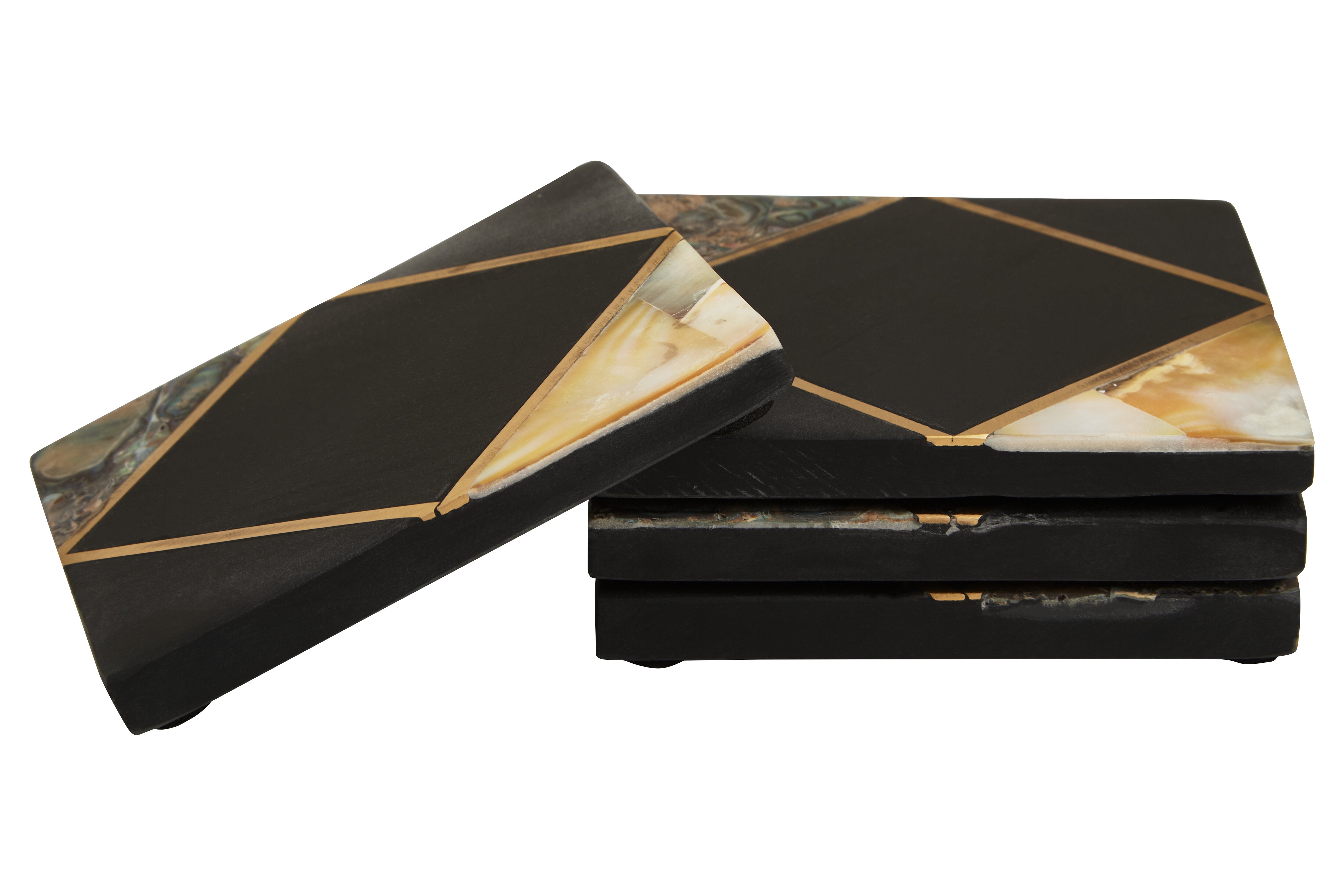 Set of 4 Martini Black Slate & Gold Square Coasters